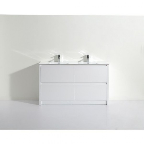 TB 1500mm Gloss White Plywood Floor Standing Vanity With Double Ceramic Basin